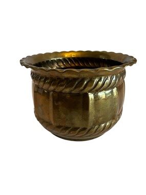 Brass Decorative Planter Pot Patina Scalloped